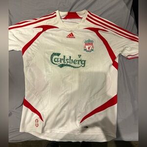 VTG adidas Liverpool Mighty Red Soccer Jersey Y2K 2007 Mens Lg White Carlsberg
